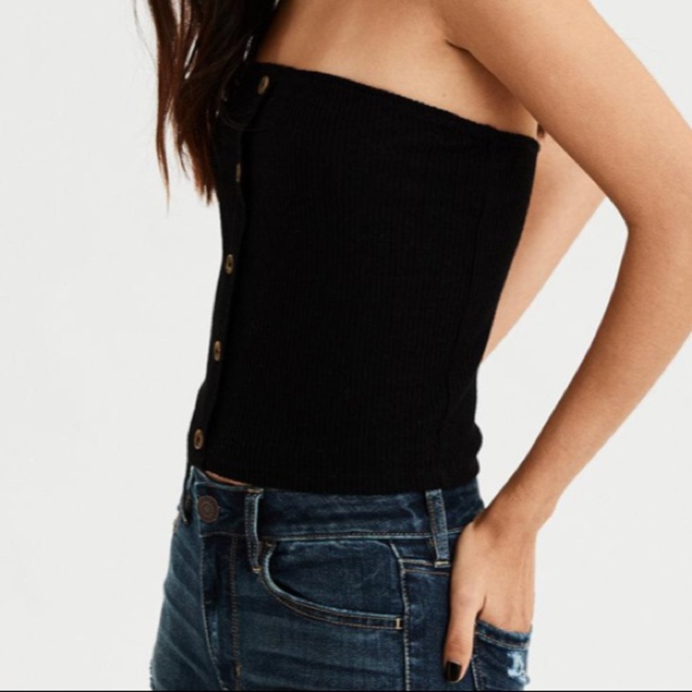 AMERICAN EAGLE Button Down Ribbed Crop Tube Top